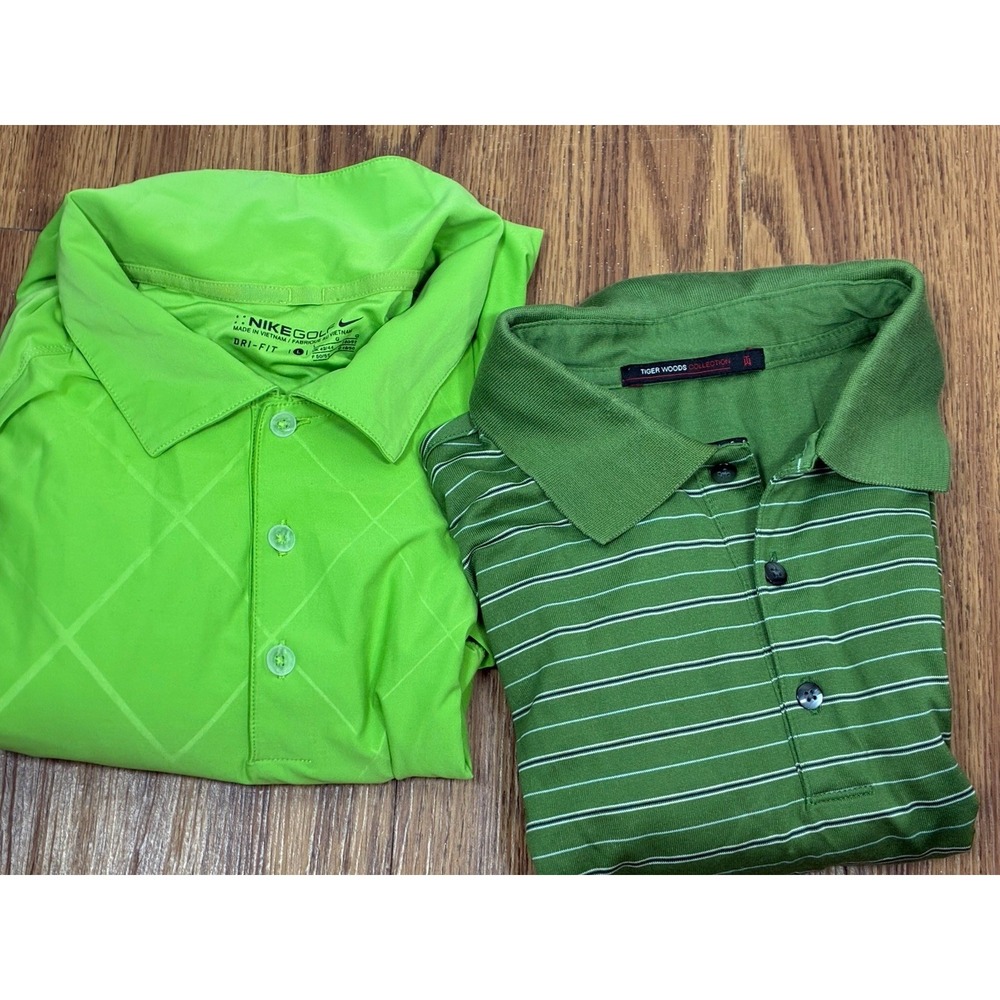 #J196 Nike Dri Fit Large Golf Polo Green  SHIRT PERFORMANCE Bundle 2 Pack Woods